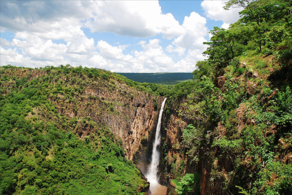 Waterfalls in Tanzania, Kalambo Falls is the highest waterfall in Tanzania and the second-highest single-drop waterfall in Africa. It plunges dramatically into the Kalambo Gorge, just a few kilometers from the southeastern tip of Lake Tanganyika.